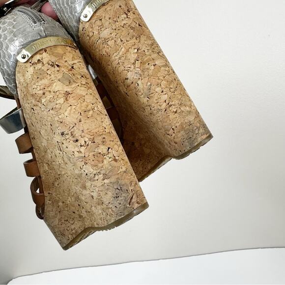 Jimmy Choo Sandals Womens 38.5/ US 8.5 Cork Wedge Leather Gladiator - Picture 4 of 12